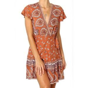 🧚‍♀️ ZESICA 2XL Orange Floral Wrap Maxi Dress Boho Rayon Cottagecore